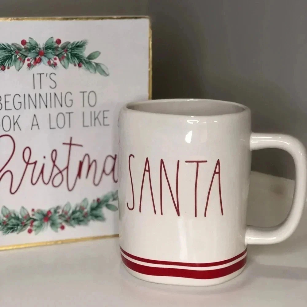 Rae Dunn Santa 20 oz Ceramic White and Red Mug